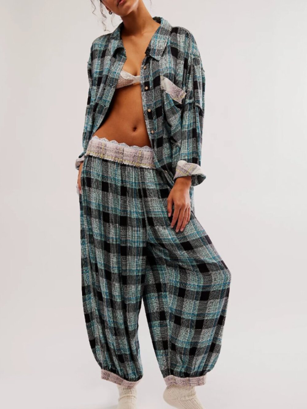 Free People Fallin' For Flannel Lounge Trousers & Sleep Shirt Set - Picture 2 of 12